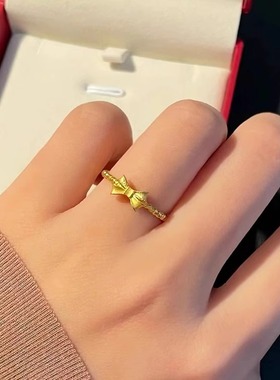 新款蝴蝶结戒指金包银活口实心指环金店同款情侣对戒送女友礼物