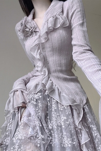 【紫霞仙子】枯叶玫瑰时尚套装重工温柔半裙长袖衬衣气质紫色优雅