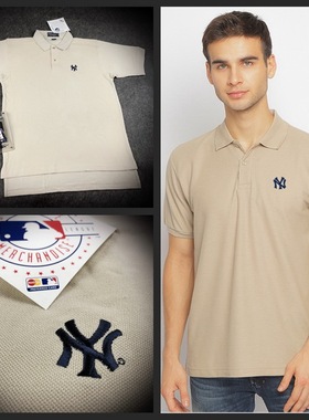 US直输 MLB美职棒纽约洋基队POLO衫 Yankees 扬基队卡其短袖t恤