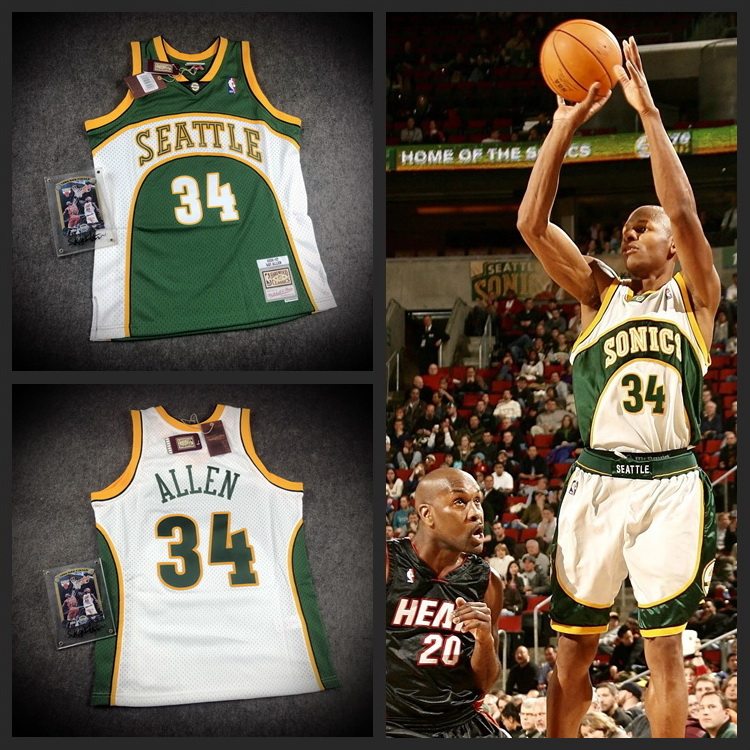 m&n君子雷 雷阿伦超音速队球衣mn西雅图0607复古sw复刻球迷版球服