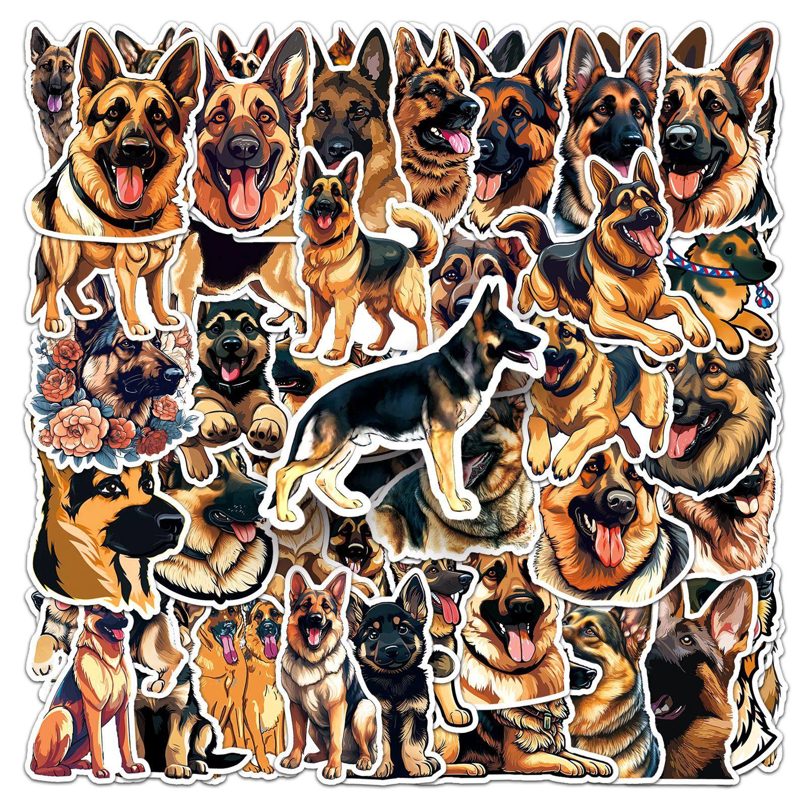 50张德国牧羊犬个性贴纸 狗狗德牧卡通水杯行李箱滑板笔记本贴diy