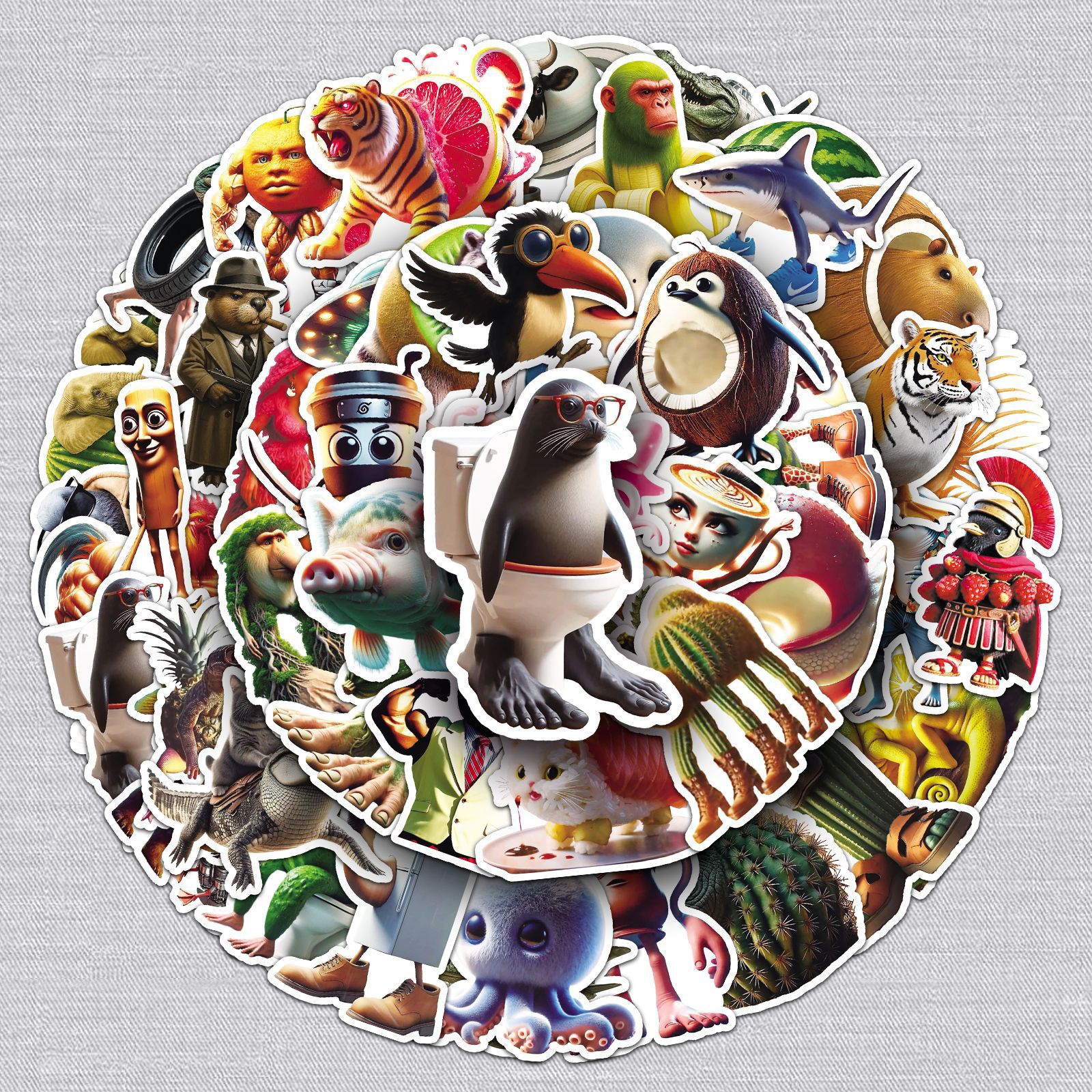 50张不重复 山海经涂鸦贴纸 个性Q版卡通系列笔记本行李箱装饰贴