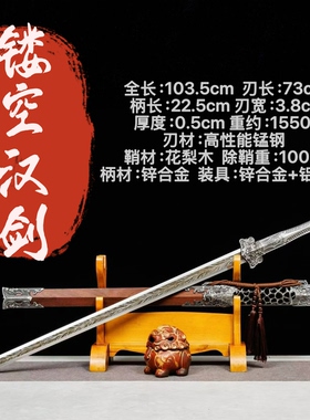龙泉市汉剑秦剑镂空雕鞘金属柄宝剑国风高锰钢刀剑未开刃礼品道具