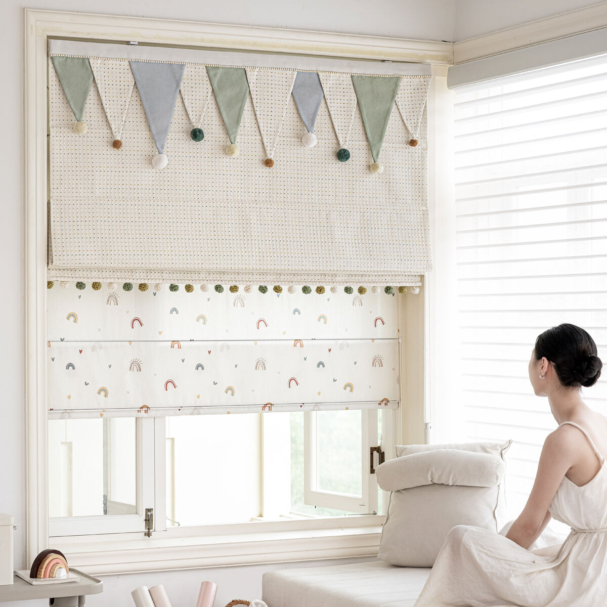 奶油糖豆多巴胺儿童房罗马帘