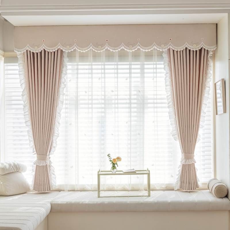 奶油ins风仙女蝴蝶结绣花窗帘