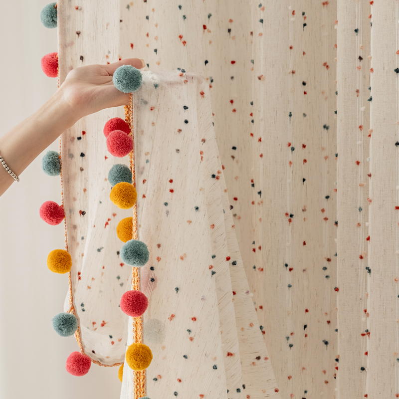 复古棉麻窗纱彩虹豆豆纱素色时光