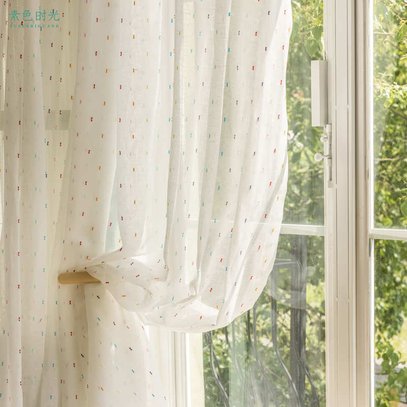 儿童房彩虹糖豆棉麻纱素色时光