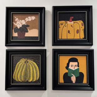 砂岩装饰画四联挂画玄关组合画卧室床头挂画肌理画小众艺术高级感