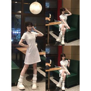 白色polo连衣裙女夏日绝美小裙子收腰修身包臀裙掐腰短裙初夏穿搭