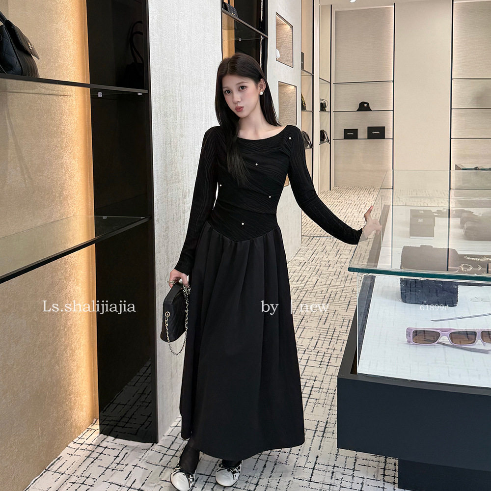 LS 优雅千金感钉珠修身连衣裙广州十三行2026冬季新款女装61899#