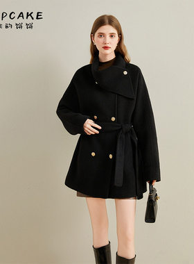 2025全羊毛呢子外套黑色双面羊绒大衣女小个子中长款纽扣减龄显瘦