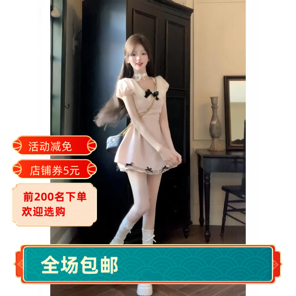 热恋千金风短裙夏季收腰显瘦设计感纯欲甜美蝴蝶结气质连衣裙女图片