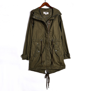 时尚 长袖 连帽拉链设计春秋季 中长款 纯色风衣外套潮 女装 2025年韩版