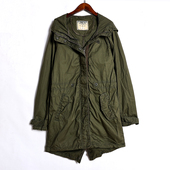 女装 长袖 韩版 连帽拉链设计中长款 纯色风衣外套潮 时尚 2025年春秋季