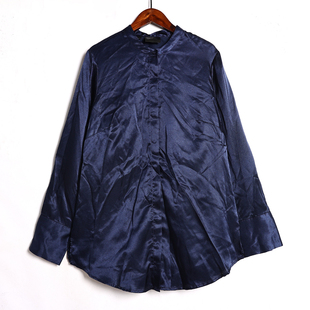 2026年春秋季时尚女式翻领时尚气质优雅仿真丝长袖衬衫休闲上衣潮