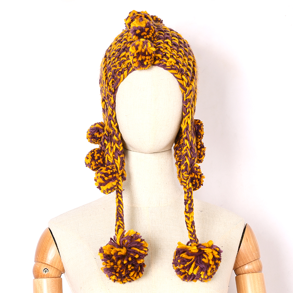 2024新款时尚手工拼色加厚保暖包头帽子冬天护耳针织潮流毛线帽