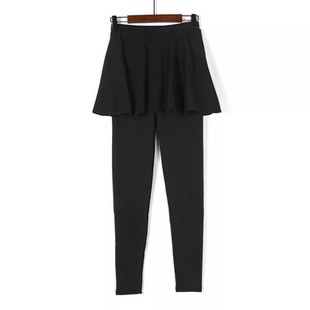 2023秋冬季女装加绒保暖打底裤女韩版时尚假两件修身显瘦保暖裙裤