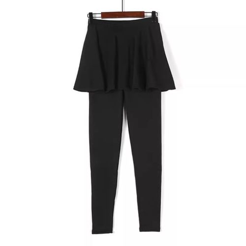 2023秋冬季女装加绒保暖打底裤女韩版时尚假两件修身显瘦保暖裙裤