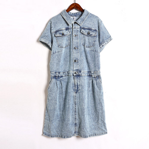 2025夏季翻领单排扣牛仔连衣裙时尚格子裙宽松修身显瘦百搭直筒裙