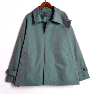 翻领暗单排扣风衣外套女 新品 时尚 流行日系简约女士珠光外套春季