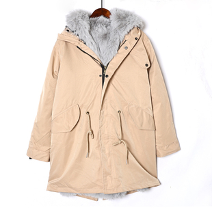 派克服中长款连帽学院风2024秋冬季女式时尚内里可拆卸仿皮草大衣