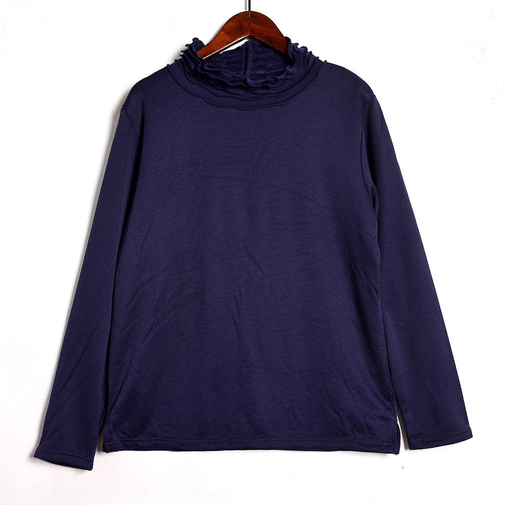 2026年春秋季新品加绒半高领简约打底衫木耳边长袖T恤套头女上衣