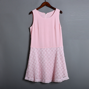 时尚 蕾丝拼接无袖 韩版 2025夏季 甜美通勤显瘦中长连衣裙 连衣裙女装