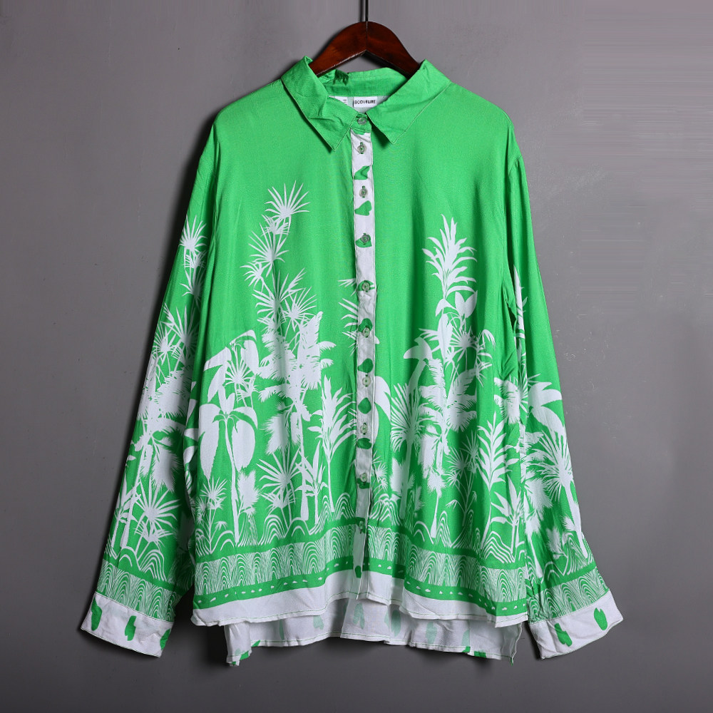 2025年春秋新品女装韩版时尚洋气印花长袖衬衣夏威夷薄款花衬衫