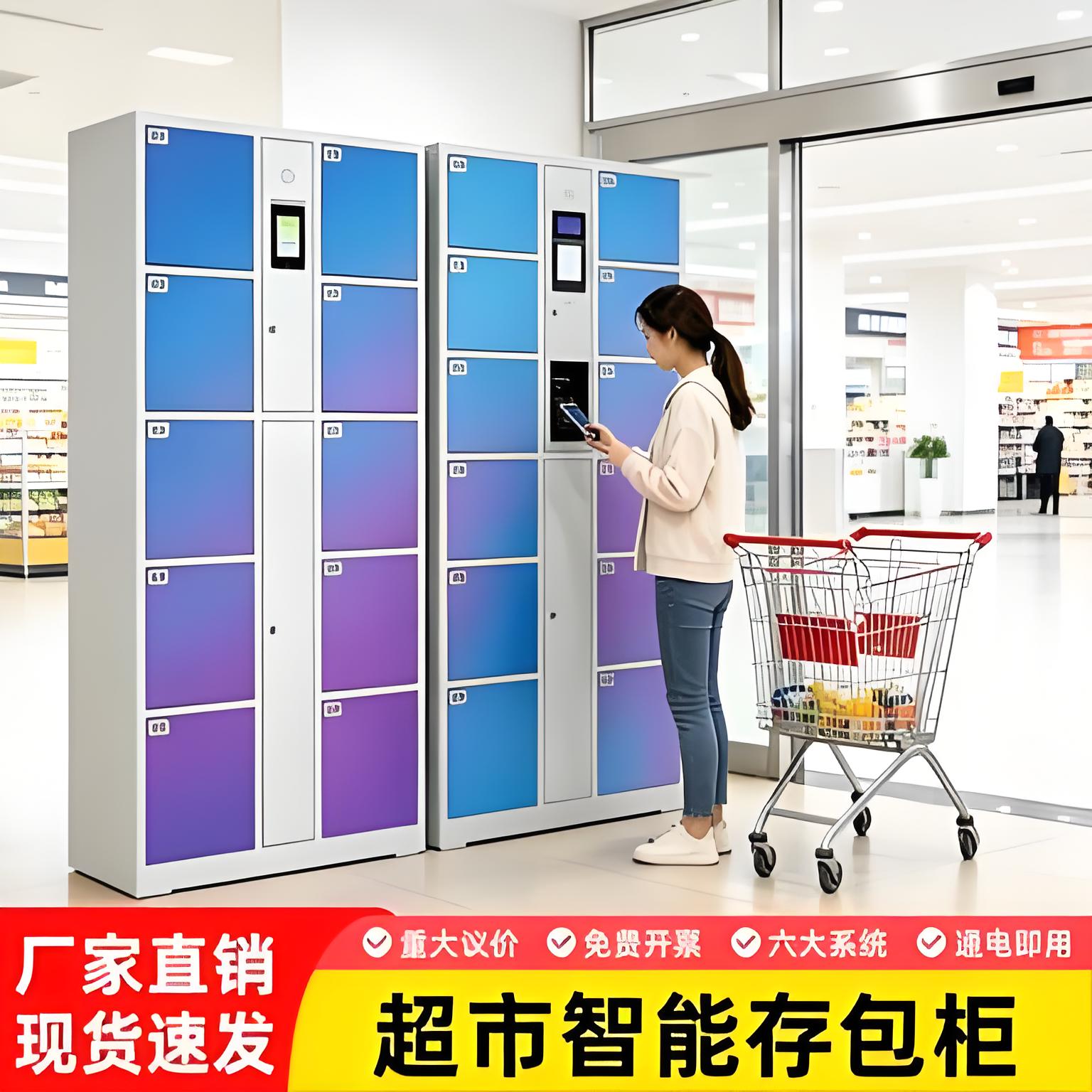 智能电子存包柜球馆储物柜健身房会员指纹扫码密码人脸识别更衣柜