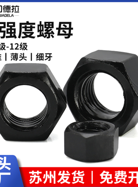 8级10级12级高强度黑色六角螺母M2M5M6M8M10M12-M22螺帽薄头细牙