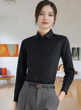 夏季黑色衬衫女士长袖职业商务正装休闲潮流修身工作毕业服白衬衣