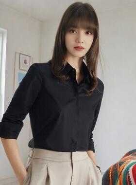 黑色衬衫女长袖职业气质西餐厅餐饮工作服衬衣暗扣美容师工装正装