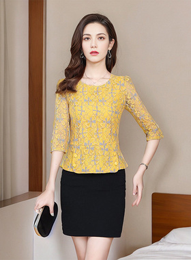 蕾丝打底衫女中袖遮肚子显瘦上衣性感洋气小衫高级感内搭气质名媛