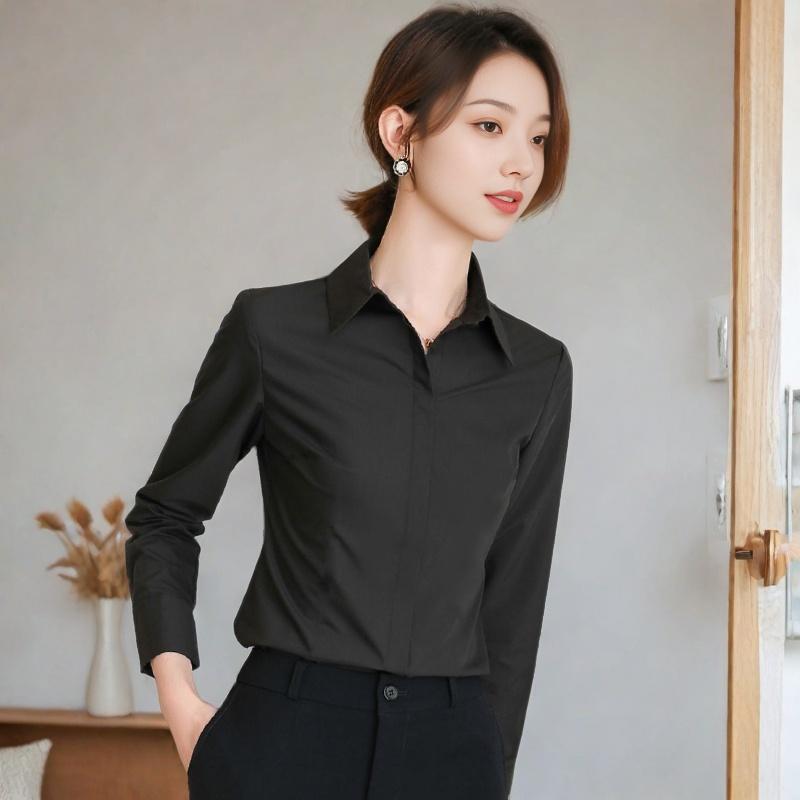 黑色长袖衬衣女春秋通勤内搭