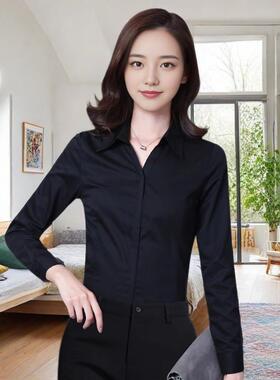方领气质黑色职业长袖衬衫女正装秋季工作服通勤面试白衬衣OL大码