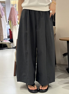 XZ9557小格子九分休闲裤女夏季2026新品松紧腰显瘦直筒宽松阔腿裤