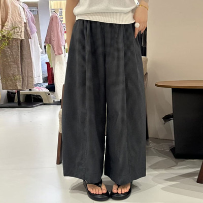 XZ9557小格子九分休闲裤女阔腿裤