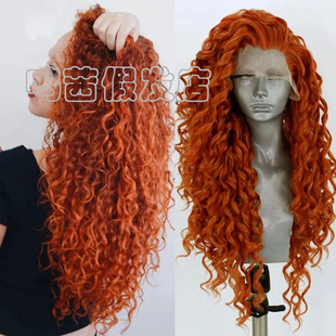 synthetic 姜黄前蕾丝化纤小卷发假发头套Curly lace front wigs