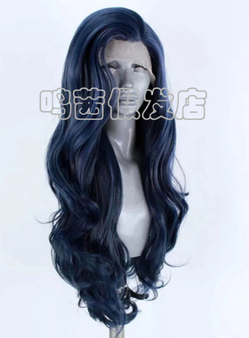 欧美蓝色长卷前蕾丝手勾化纤整顶假发全头套女高温丝 lace wigs