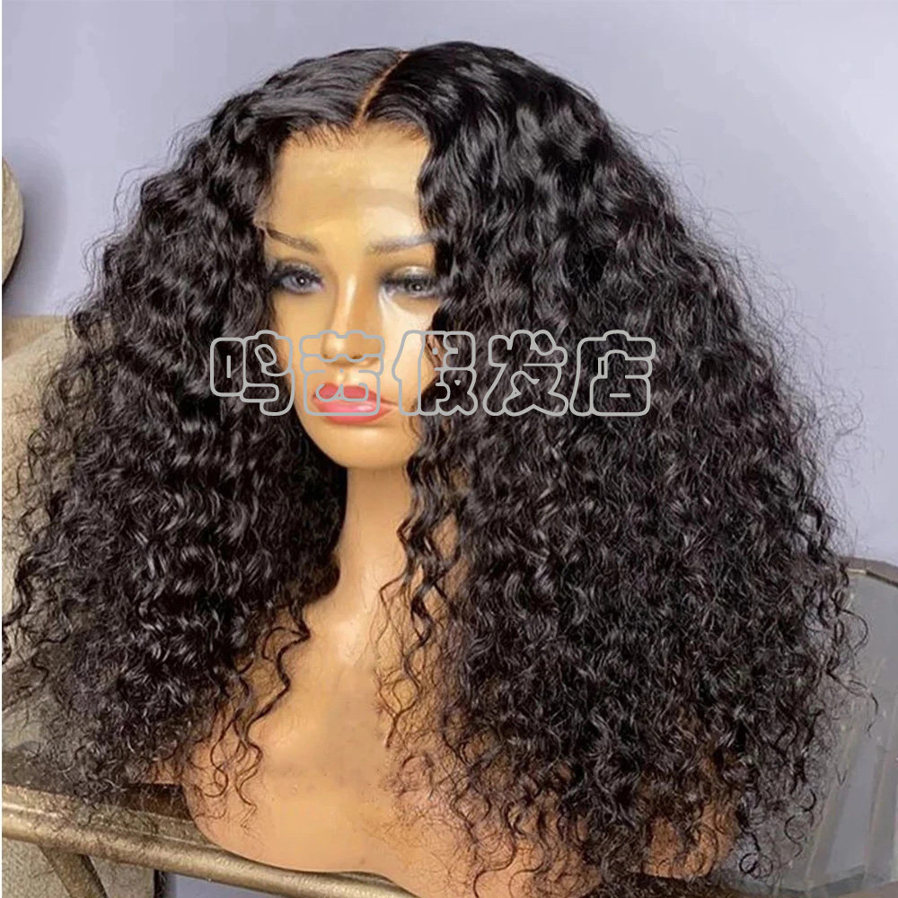 黑色前蕾丝化纤小卷发假发头套Curly synthetic lace front wigs