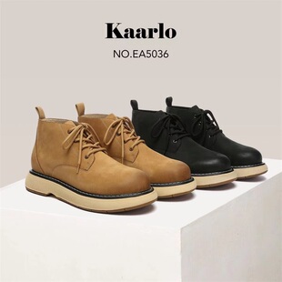澳洲EVERAU牛皮面质感经典男士休闲商务系带工装靴秋冬男鞋EA5036