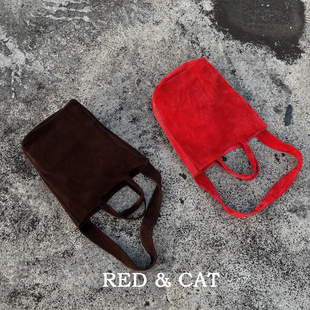 秋冬新款 极简复古文艺反绒牛皮麂皮大容量手提包单肩斜挎托特包