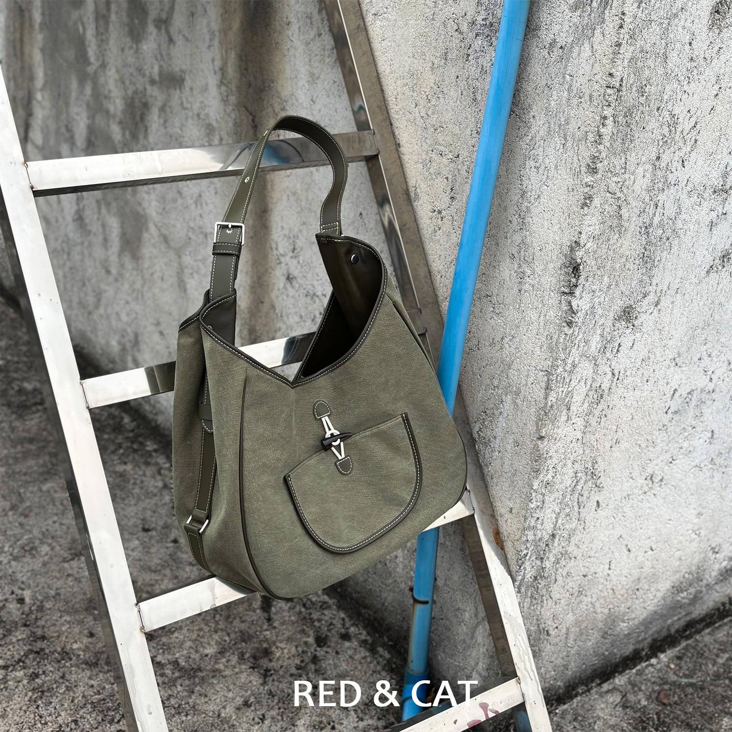 高定同款老钱风头层牛皮配帆布野花流浪大容量托特HOBO单肩斜挎包