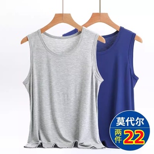 爸爸夏装无袖t恤莫代尔背心中老年打底衫圆领坎肩纯色老头汗衫男