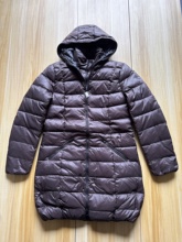 孤品欧美女士复古连帽修身排骨中长款羽绒服XS码胸96肩40长82