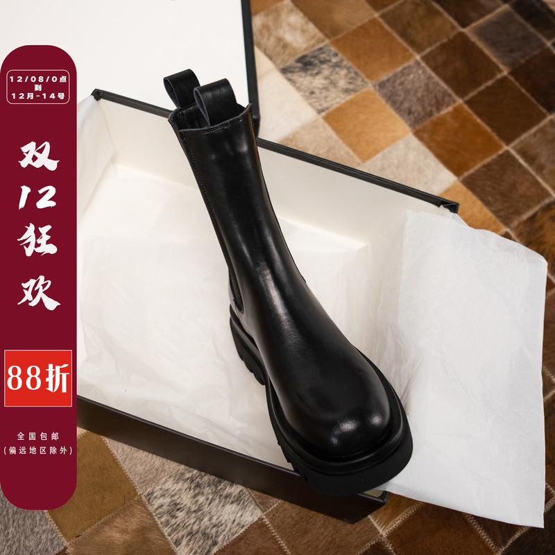 柒步森林2025年新款厚底马丁靴子女英伦风牛皮切尔西烟筒短靴秋冬