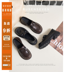 子女春秋2025新款 柒步森林牛皮蝴蝶结厚底乐福鞋 英伦学院JK小皮鞋