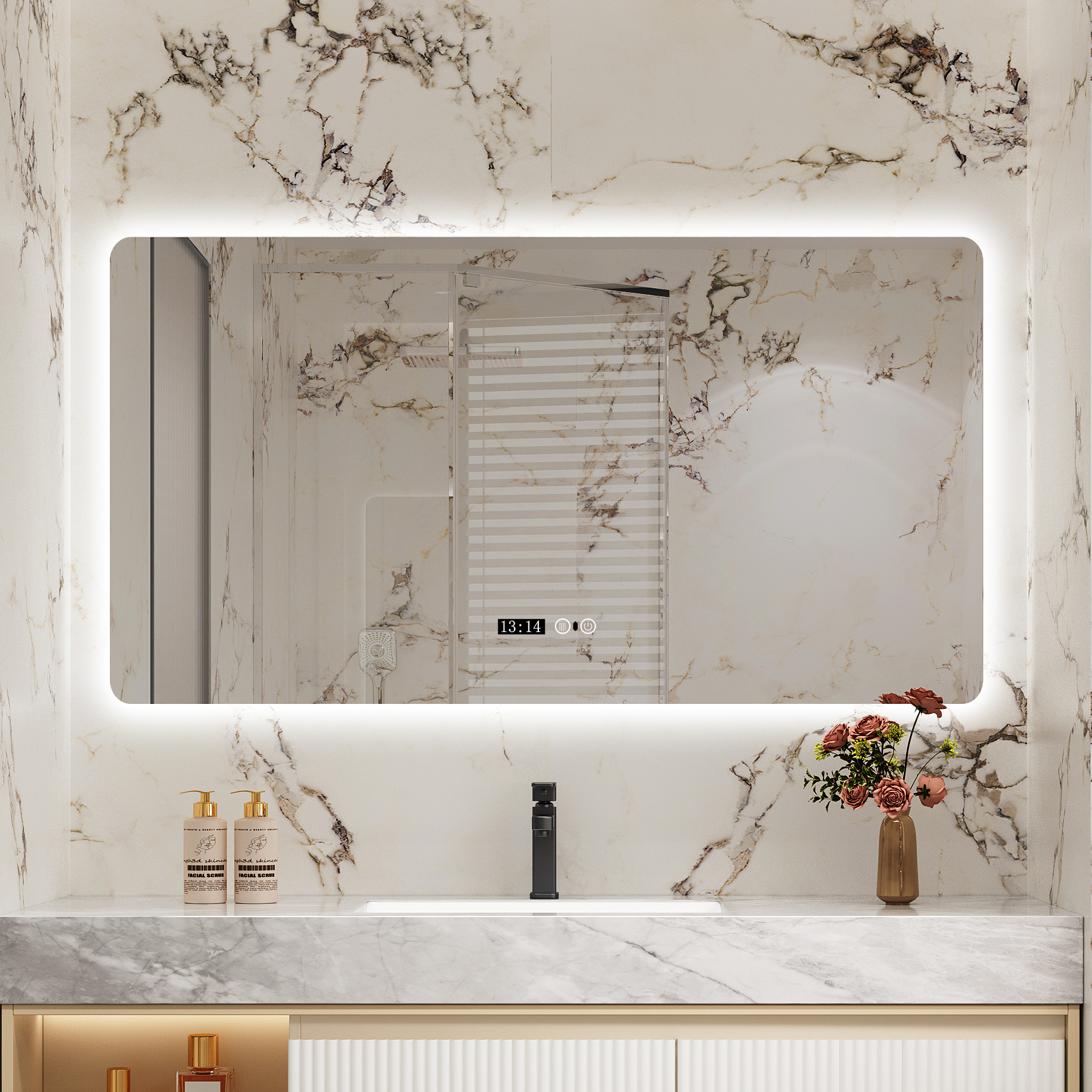 长方形浴室镜带灯LED感应触摸屏壁酒店洗手洗漱卫生间智能镜定制