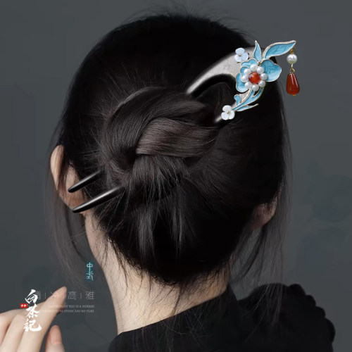 古风烧蓝滴油发簪新中式