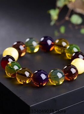 Natural Burmese Beeswax Duobao Round Beads Bracelet for Men